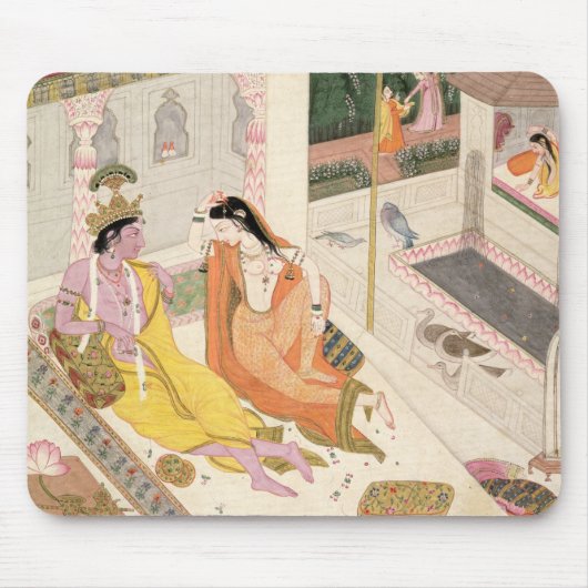 Krishna en Radha op een bed in een Mogul palace in Muismat (Voorkant)