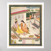Krishna en Radha op een bed in een Mogul palace in Poster (Voorkant)