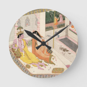Krishna en Radha op een bed in een Mogul palace in Ronde Klok