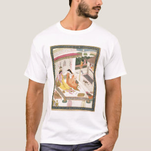 Krishna en Radha op een bed in een Mogul palace in T-shirt