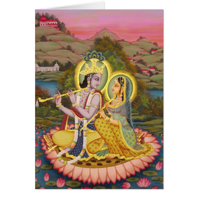 Krishna en Radha op lotus (Voorkant)