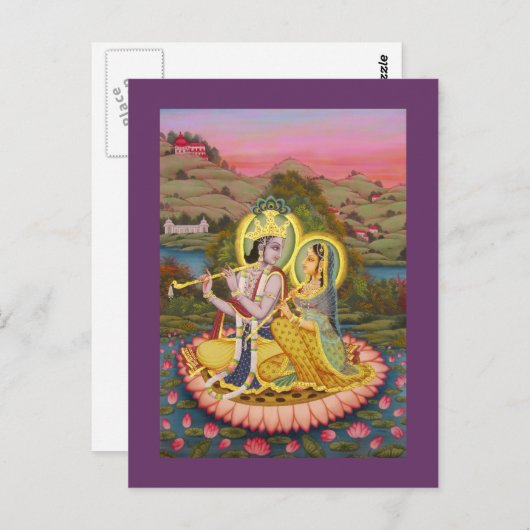 Krishna en Radha op lotus Briefkaart (Voorkant / Achterkant)
