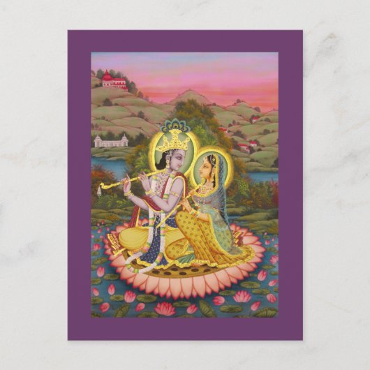 Krishna en Radha op lotus Briefkaart (Voorkant)