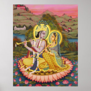 Krishna en Radha op Lotus - grote afdruk Poster