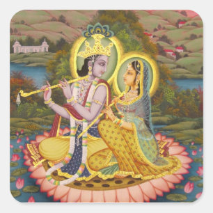 Krishna en Radha op lotus Vierkante Sticker