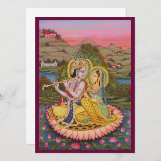 Krishna en Radha over lotusInvitation Kaart (Voorkant / Achterkant)