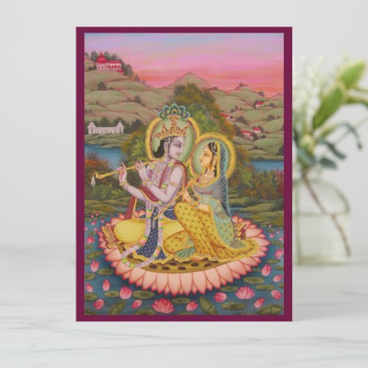 Krishna en Radha over lotusInvitation Kaart (Staand voorkant)
