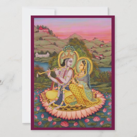 Krishna en Radha over lotusInvitation Kaart (Voorkant)