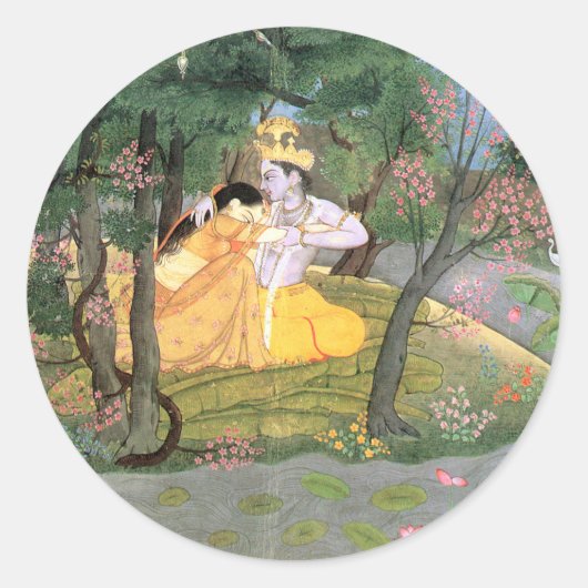 Krishna en Radha Ronde Sticker (Voorkant)