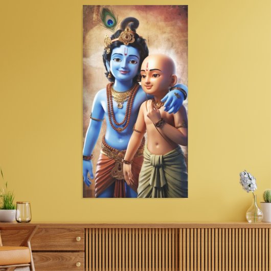 Krishna en Sudama: de band van vriendschap Canvas Afdruk (Insitu (Woonkamer))