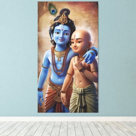 Krishna en Sudama: de band van vriendschap Canvas Afdruk (Insitu (Houten vloer))