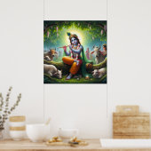 Krishna Fluitspelend Onder Kadamba Boom Poster (Keuken)