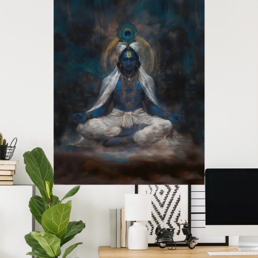 Krishna in het meditatie Poster (Thuiskantoor)