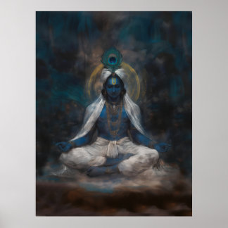 Krishna in het meditatie Poster