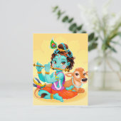 Krishna Indian God speelde flute illustratie Briefkaart (Staand voorkant)