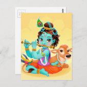 Krishna Indian God speelde flute illustratie Briefkaart (Voorkant / Achterkant)