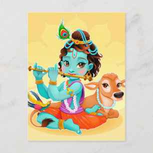 Krishna Indian God speelde flute illustratie Briefkaart