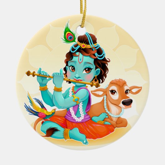 Krishna Indian God speelde flute illustratie Keramisch Ornament (Voorkant)