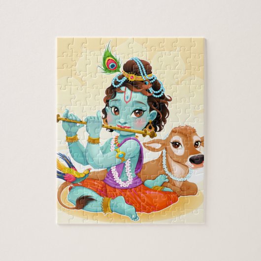Krishna Indian God speelde flute illustratie Legpuzzel (Verticaal)