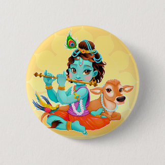 Krishna Indian God speelde flute illustratie Ronde Button 5,7 Cm