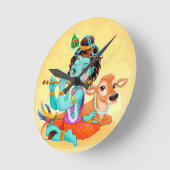 Krishna Indian God speelde flute illustratie Ronde Klok (Hoek)