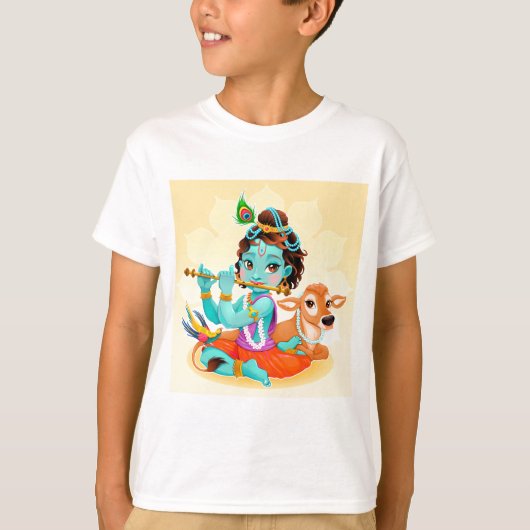 Krishna Indian God speelde flute illustratie T-shirt (Voorkant)