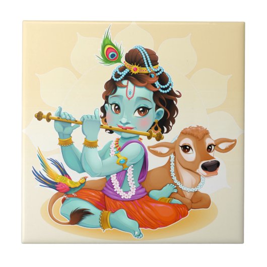 Krishna Indian God speelde flute illustratie Tegeltje (Voorkant)