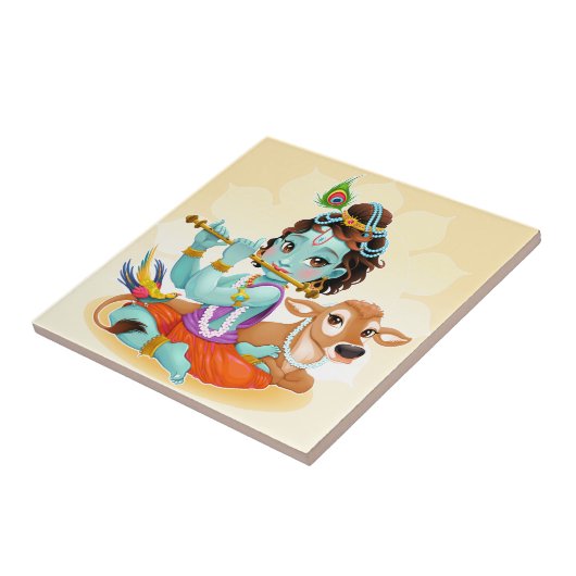Krishna Indian God speelde flute illustratie Tegeltje (Zijkant)