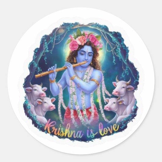 Krishna is Liefde Sticker: Goddelijke Toewijding Ronde Sticker (Voorkant)