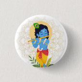 Krishna knoop met fluit ronde button 3,2 cm (Voorkant)