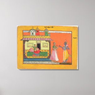 Krishna komt bij Radha's huis, illustratie voor Canvas Afdruk