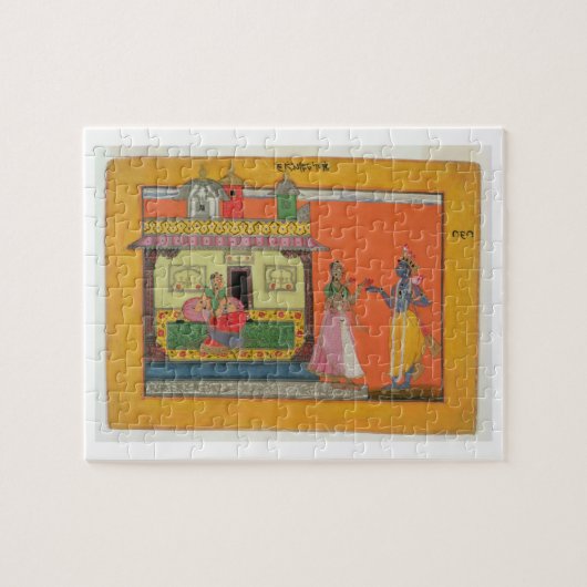 Krishna komt bij Radha's huis, illustratie voor Legpuzzel (Horizontaal)