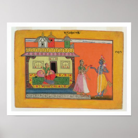 Krishna komt bij Radha's huis, illustratie voor Poster (Voorkant)