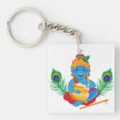 Krishna met boter pot pauw veer sleutelhanger (voorkant)