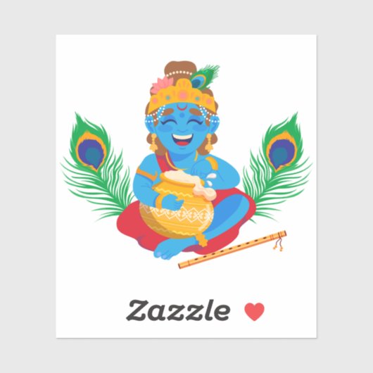 Krishna met boter pot pauw veer sticker (Vel)