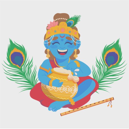 Krishna met boter pot pauw veer sticker (Voorkant)
