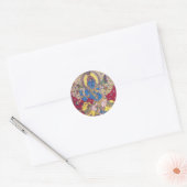 KRISHNA MET FLUIT KALAMKARI SCHILDERIJ RONDE STICKER (Envelop)