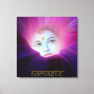 Krishna Morning Glory Namaste Stretched Canvas Pri Afdruk