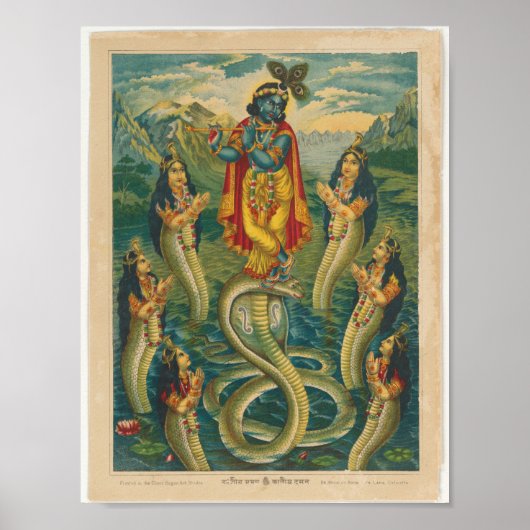 Krishna onderwerpt Kaliya Poster (Voorkant)