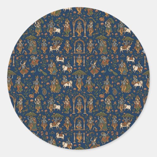 Krishna-patroon Ronde Sticker (Voorkant)