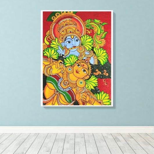 Krishna radha muurschildering canvas afdruk (Insitu (Houten vloer))