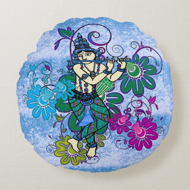 Krishna Rising Rond Kussen (Voorkant)