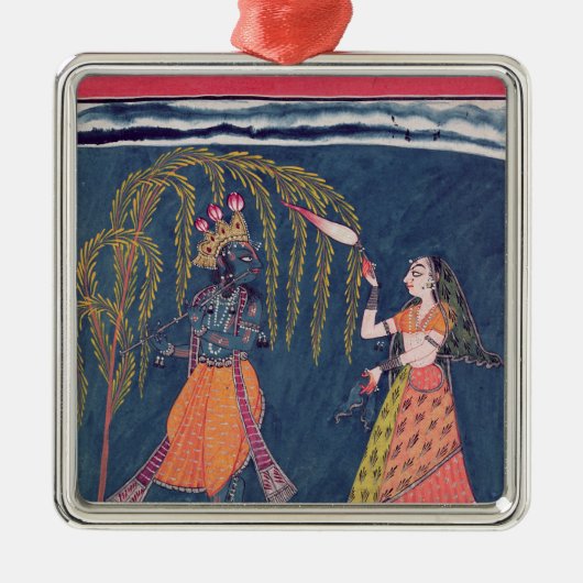 Krishna speelt een fluitje van de 'Vahula' Metalen Ornament (Voorkant)