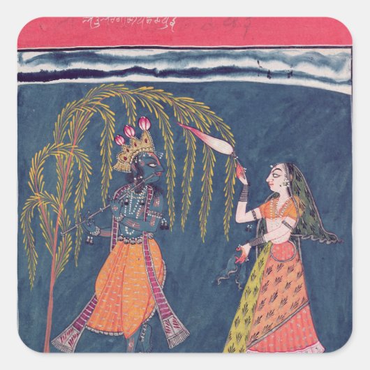 Krishna speelt een fluitje van de 'Vahula' Vierkante Sticker (Voorkant)