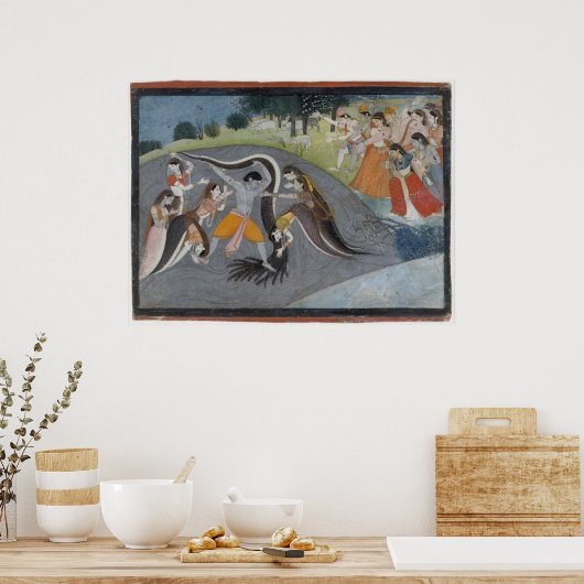Krishna Subduing Kaliya, de Slangendemon Poster (Keuken)