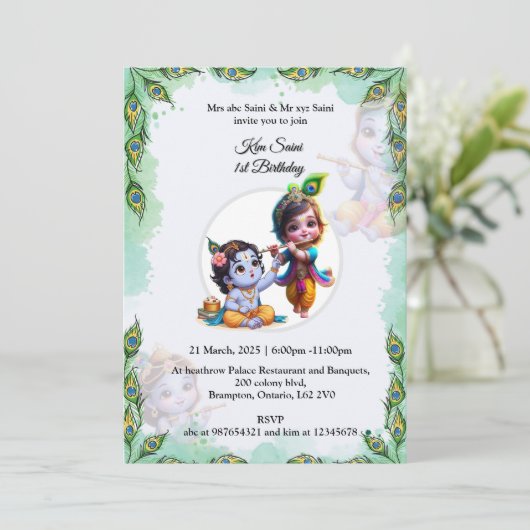 KRISHNA THEMA VERJAARDAG UITNODIGING (Staand voorkant)