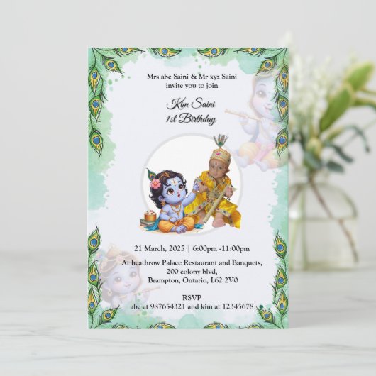 KRISHNA THEMA VERJAARDAG UITNODIGING (Staand voorkant)