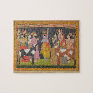Krishna tilt Mount Govardhana uit de Bhagav Legpuzzel