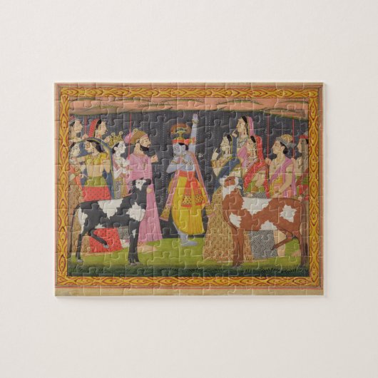 Krishna tilt Mount Govardhana uit de Bhagav Legpuzzel (Horizontaal)