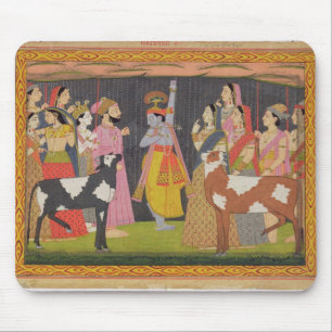 Krishna tilt Mount Govardhana uit de Bhagav Muismat